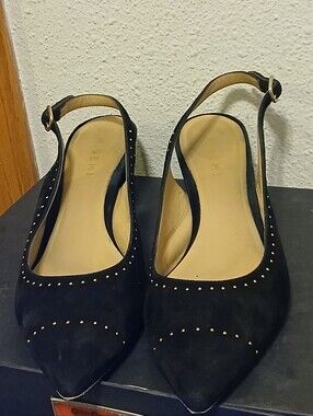 M. Gemi Black Suede Studded Slingback Heels – Size 42 (US 11–11.5)
